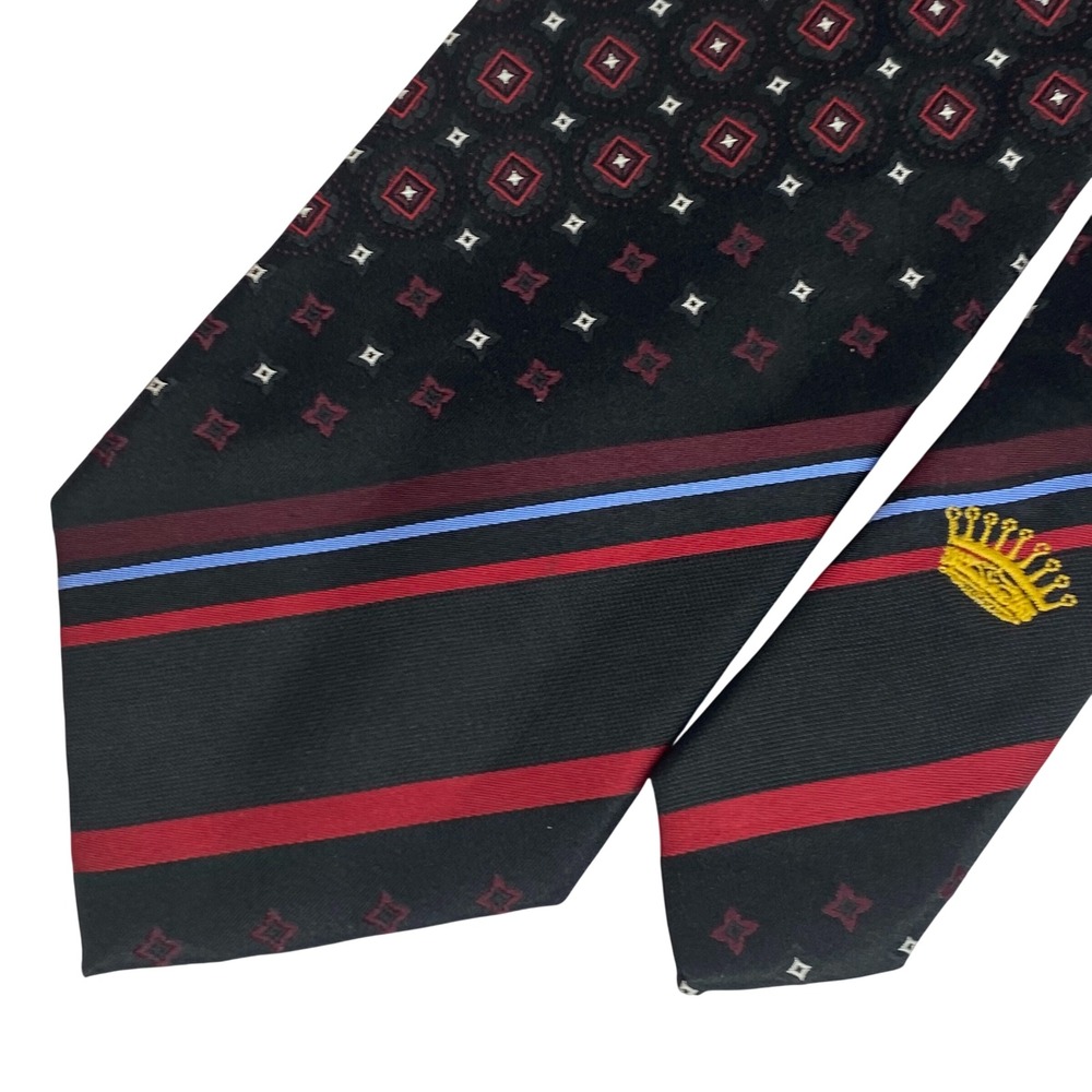 COUNTESS MARA Mens Silk Necktie Black Red Blue Geometric Crown 60"x3.5" Classic